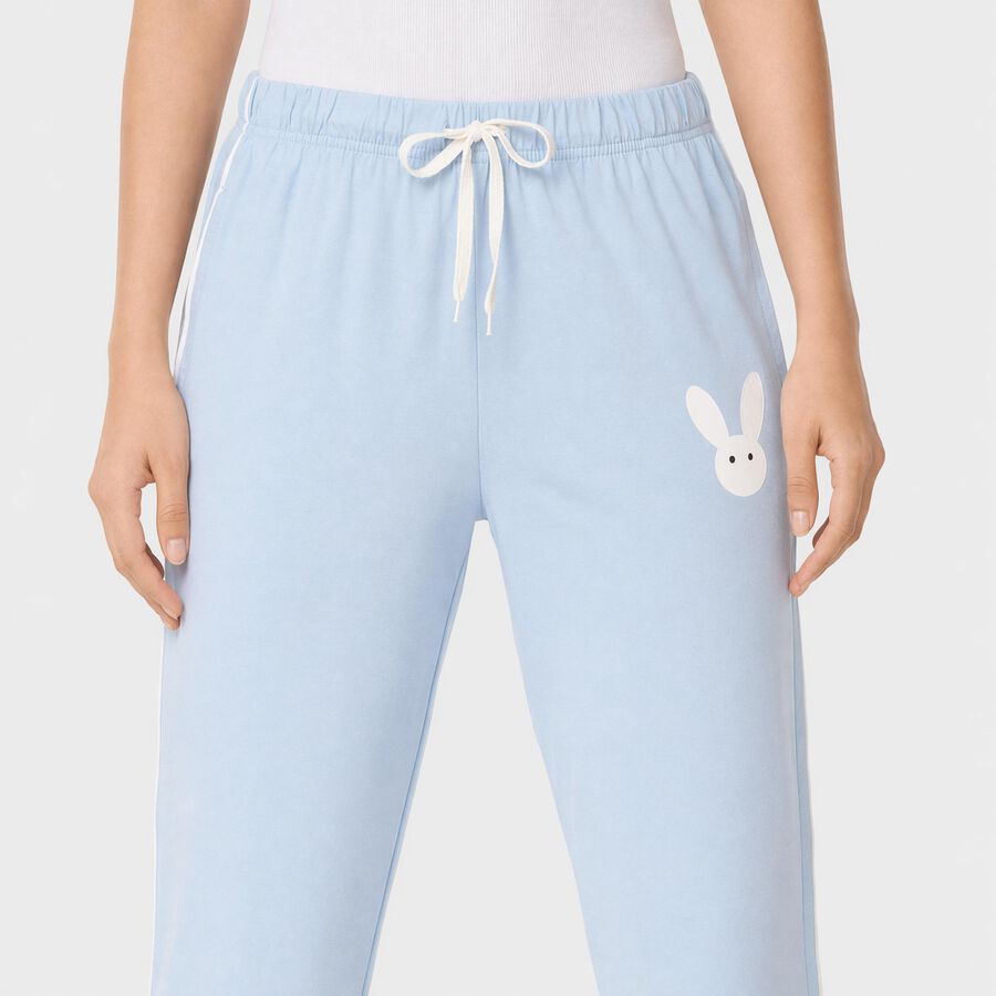 Ladies' Light Blue Straight Fit Bunny Print Track Pants, Light Blue, large