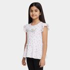 Girls' White Round Neck Casual Floral Printed T-Shirt, White, small