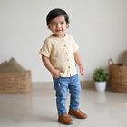 Infants Beige Cotton Round Neck Regular Fit Shirt, Beige, small