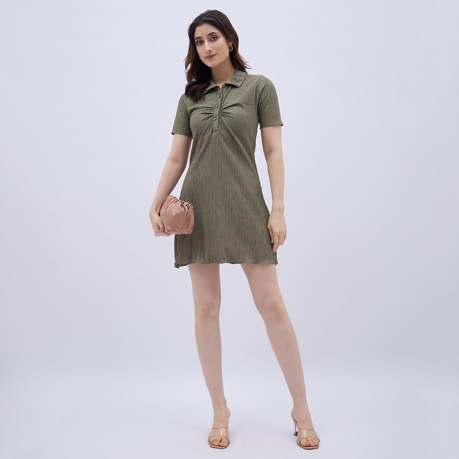 Women's Muted Olive Green Collared Empire Style Dress, Light Green, large