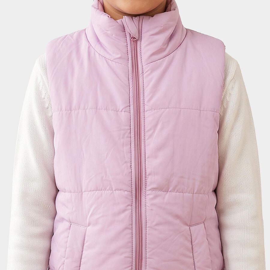 Girls' Lilac Stand Collar Puffer Jacket, Lilac, large