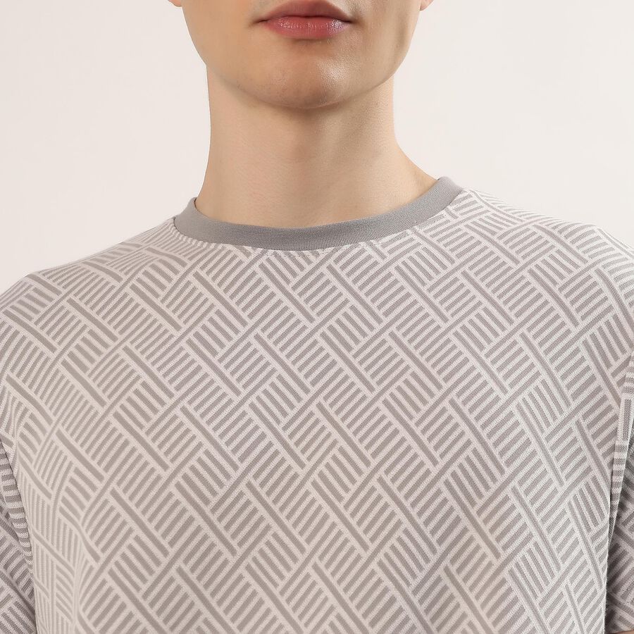 Men's Grey Round Neck Casual T-Shirt, Light Grey, large