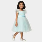 Girls' Navy Blue and Pink Fit and Flare Floral Printed Frock, हल्का नीला, small
