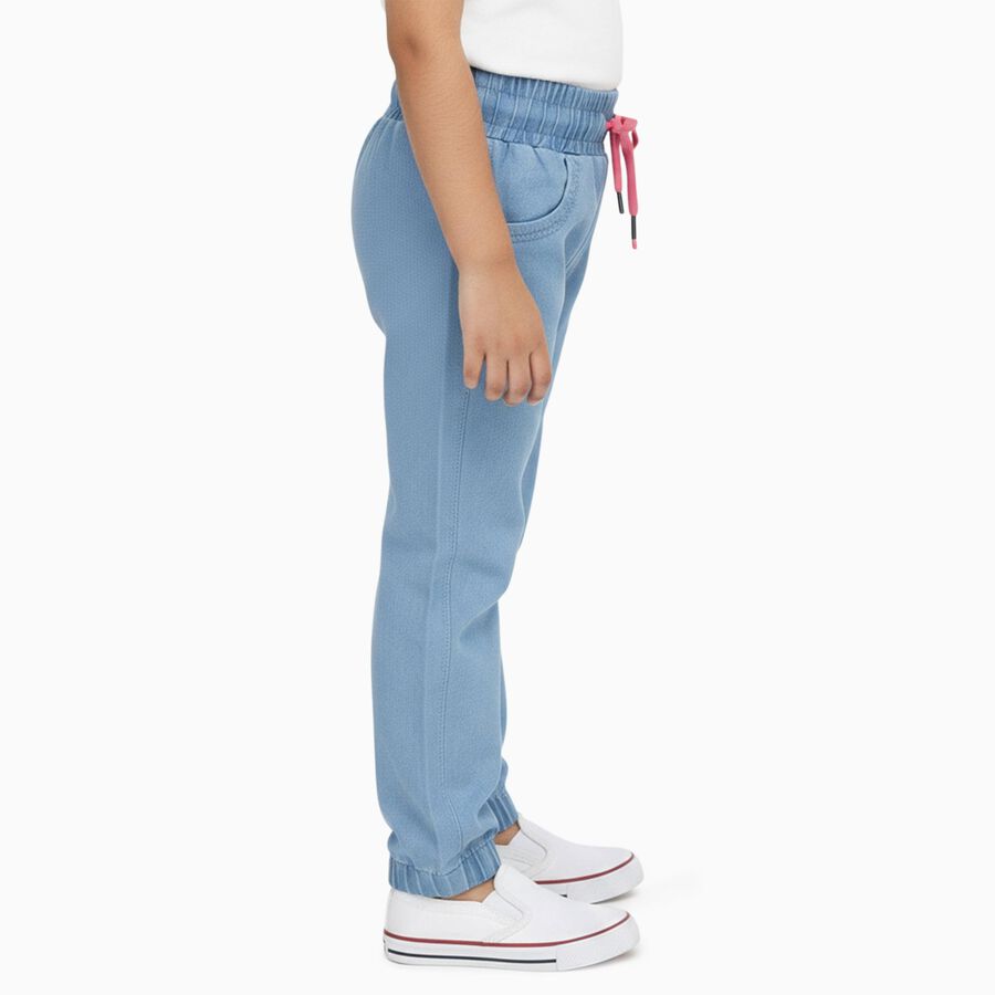 Girls' Light Blue Elastic Waist Bow Detail Jeans, Light Blue, large