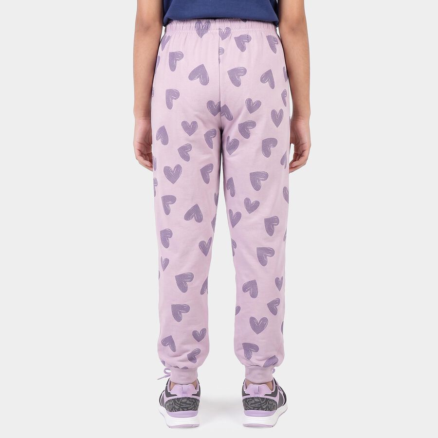 Girls' Lilac Heart Printed Drawstring Pyjama, Lilac, large