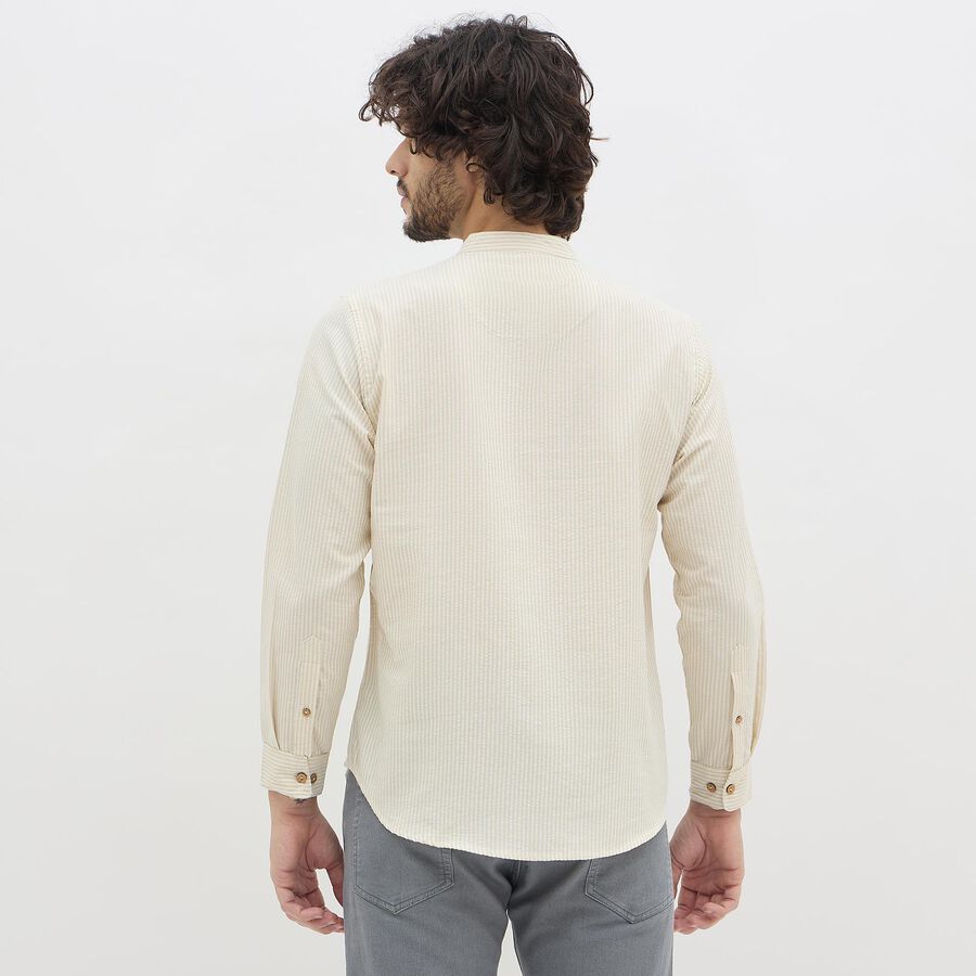 Men's Light Beige Mandarin Collar Self Design Kurta, Beige, large