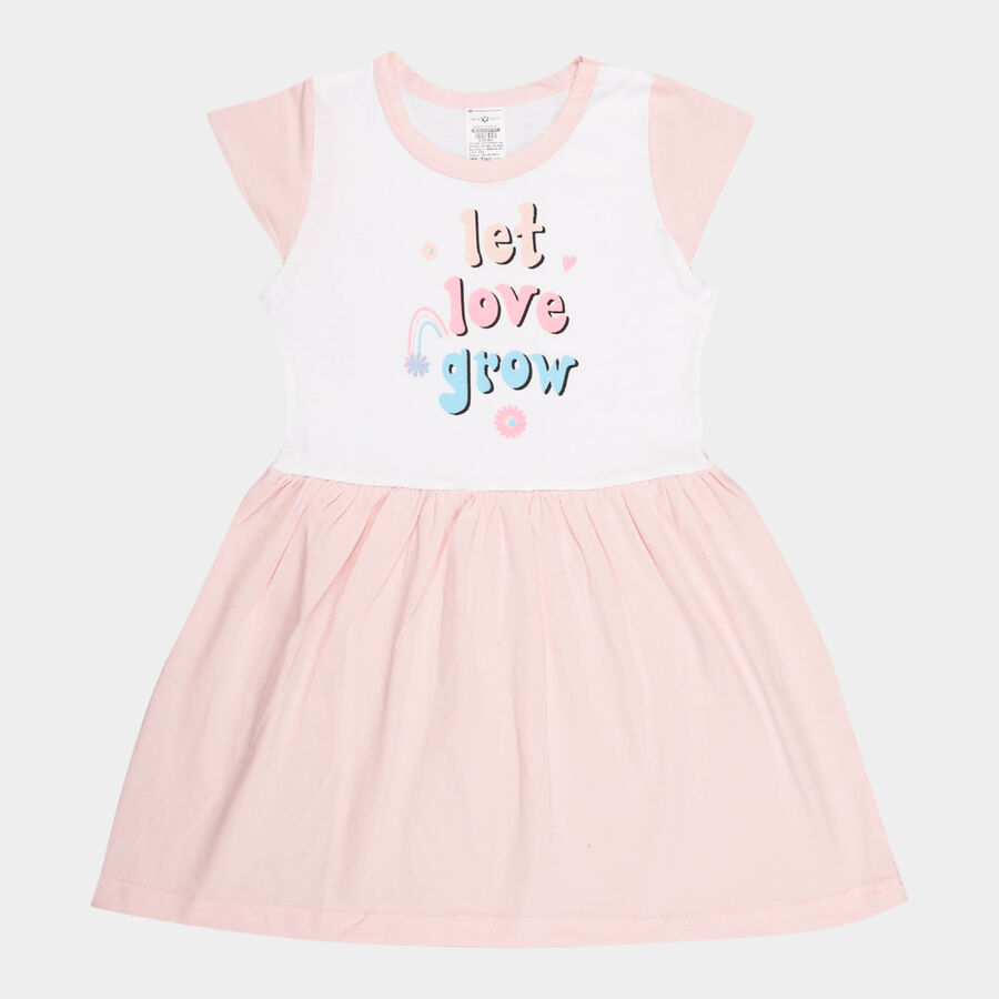 Girls Cotton Frock, Peach, large image number null