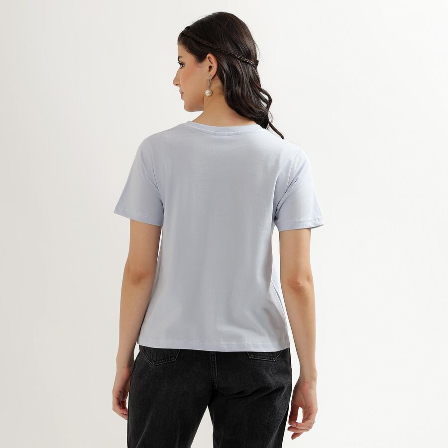 Women's Light Blue Cotton Round Neck Floral Print T-Shirt, Light Blue, large image number null