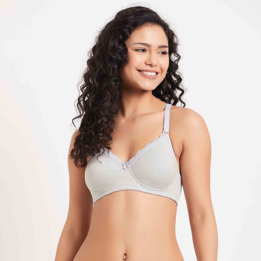 Solid Padded Bra, Melange Light Grey, large image number null