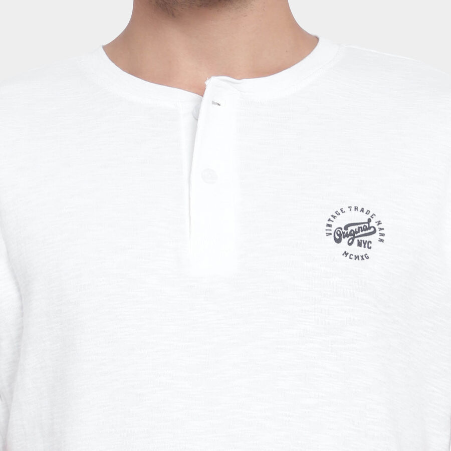 Cotton Solid Henley T-Shirt, White, large image number null