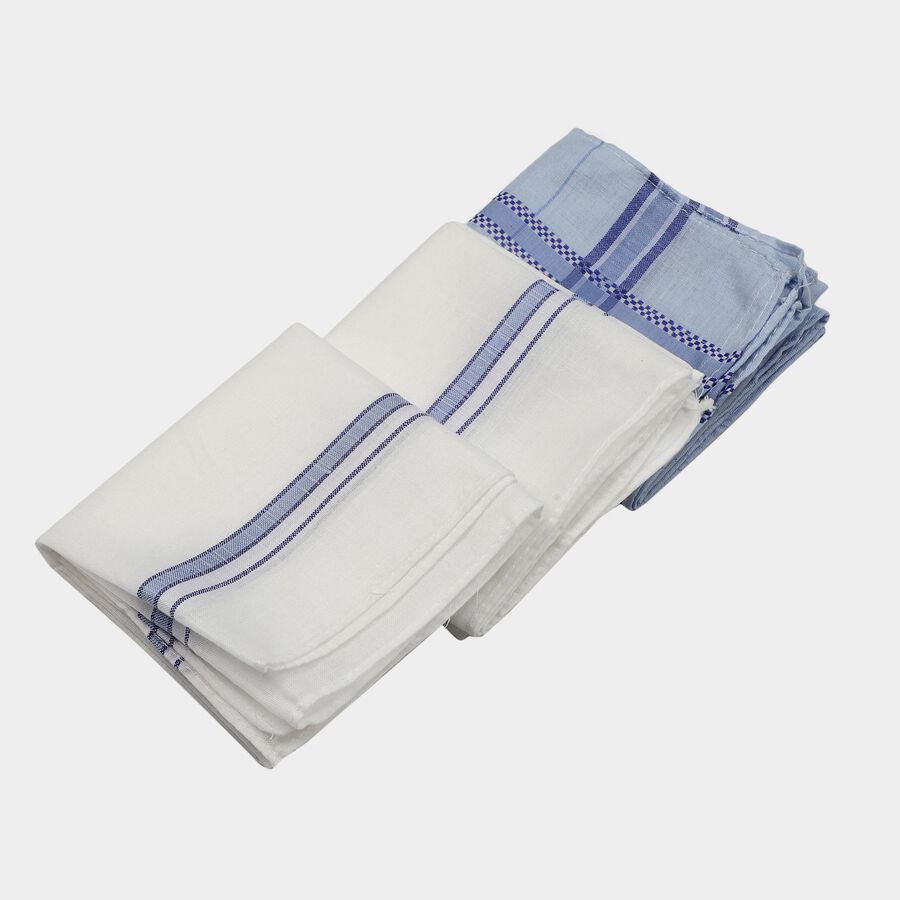 Men's Blue Checked Pack of 3 Handkerchief, मध्यम नीला, large