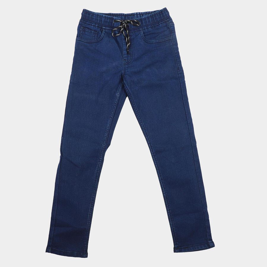 Boys Navy Blue Drawstring Waist Jeans, Dark Blue, large