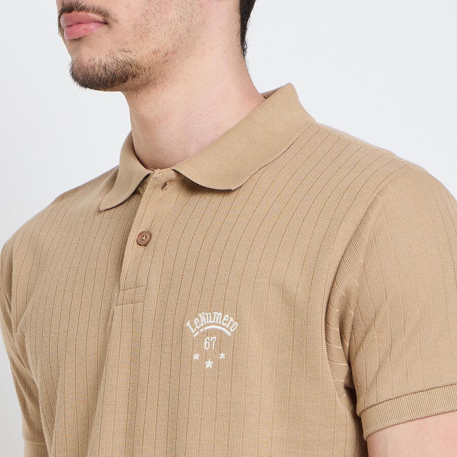 Men's Collared Half Sleeves T-Shirt, Beige, large image number null