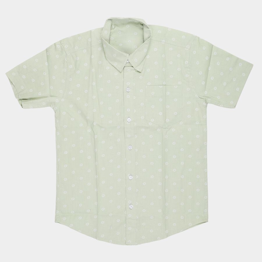 Boys Green Cotton Classic Casual Shirt, Light Green, large