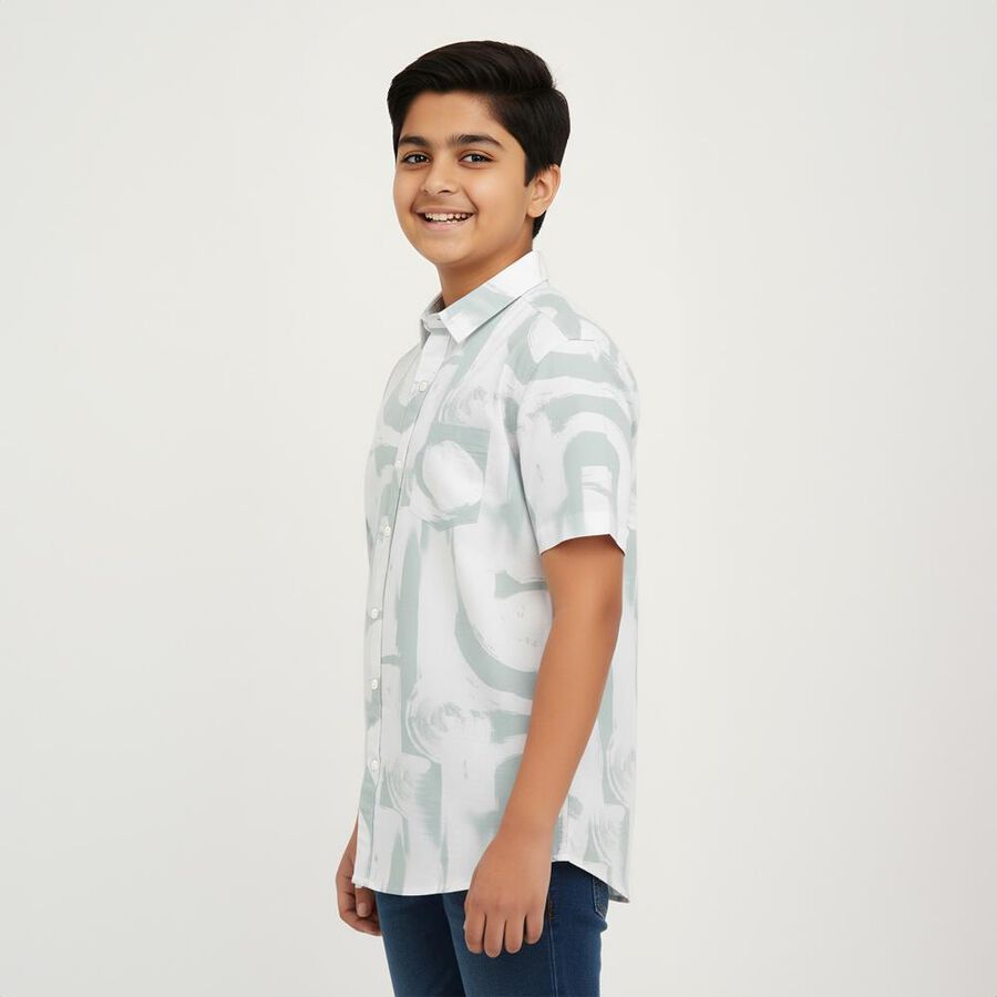 Boys' Light Sage Green Cotton Half Sleeve Button-Down Casual Shirt, Light Green, large image number null