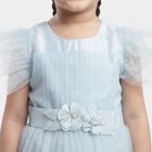 Girls' Light Blue Fit and Flare Floral Embroidered Party Wear Frock, Light Blue, small