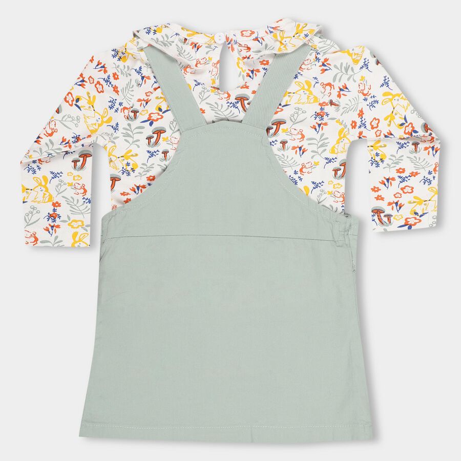 Infants' Pastel Sage Green Printed Round Neck Pinafore Frock, हल्का हरा, large image number null