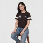 Women's Brown Round Neck Regular T-Shirt, Brown, small