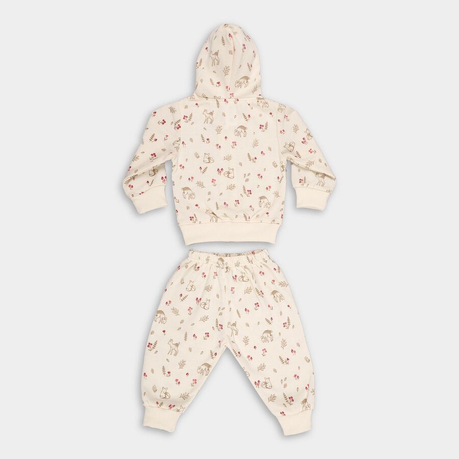 Infants Muted Cream Hoodie Casual Style Jump Suit, ऑफ व्हाइट, large image number null