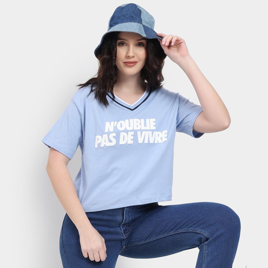 Ladies' 100% Cotton Crop  Top, Light Blue, large image number null