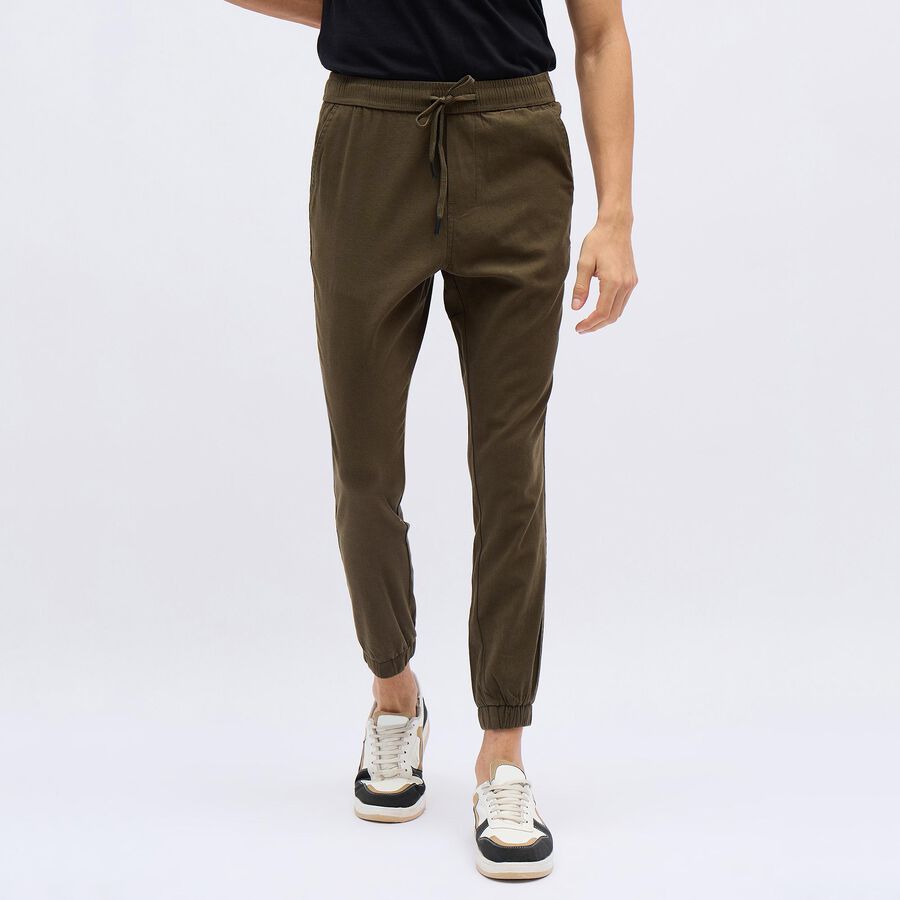 Men's Olive Green Slim Fit Joggers, ओलिव, large