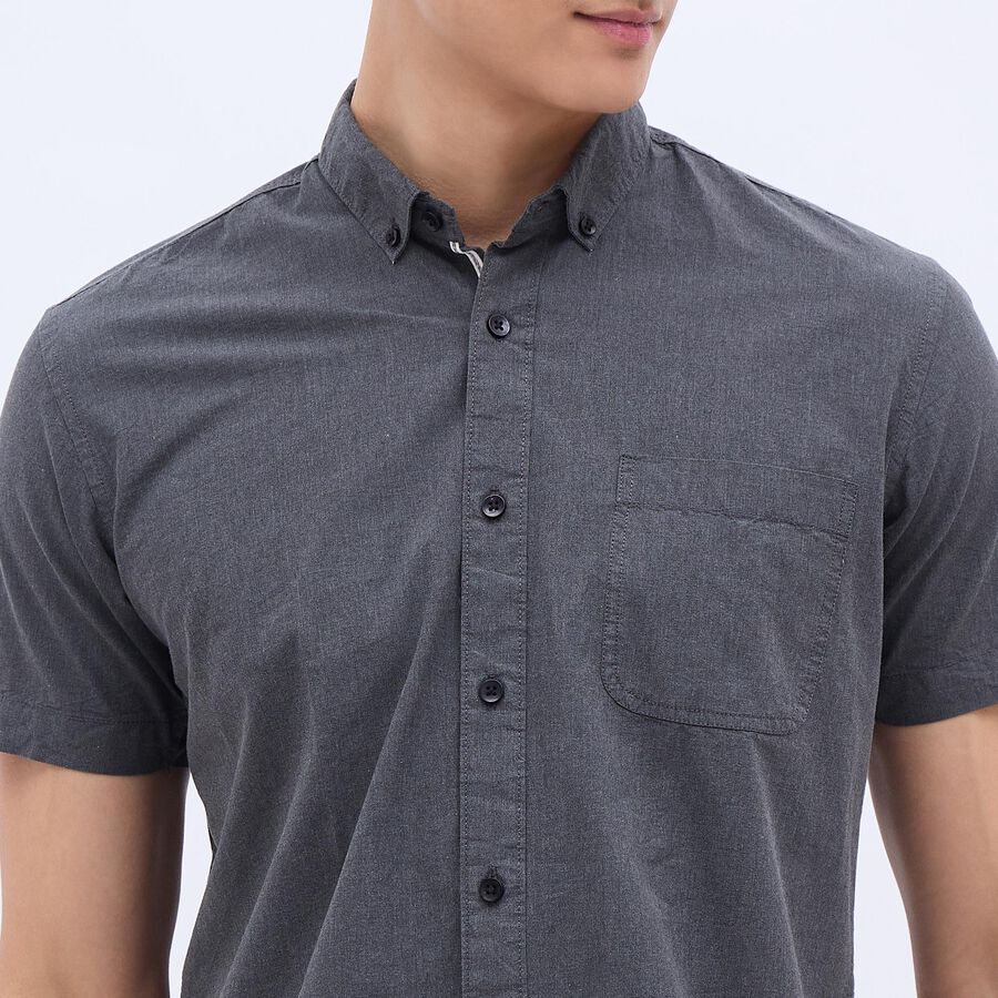 Men's Dark Grey Cotton Regular Collar Casual Shirt, Dark Grey, large image number null