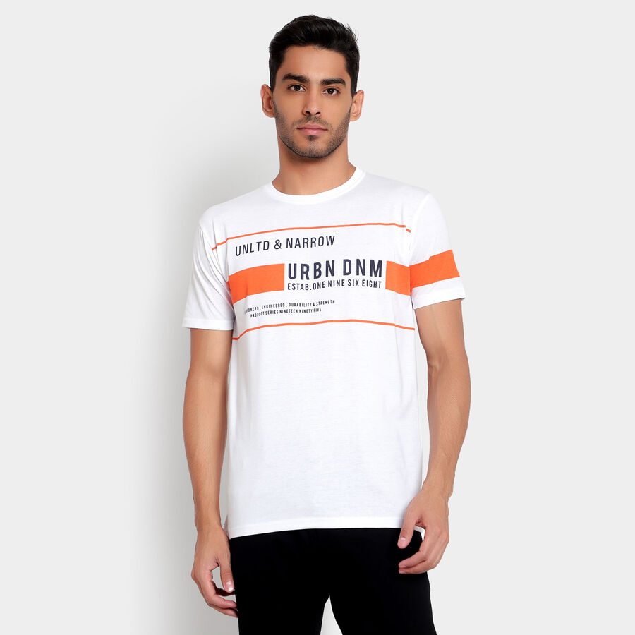 Cut & Sew Round Neck T-Shirt, White, large image number null