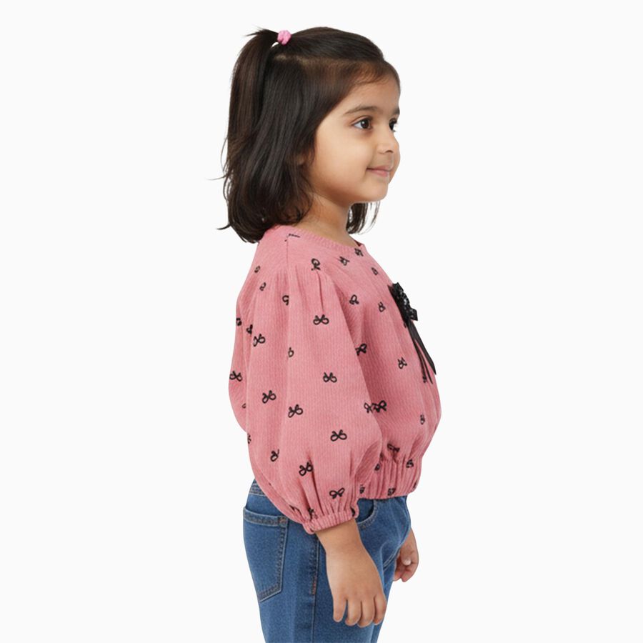 Girls Pink Round Neck Casual T-Shirt, गुलाबी, large