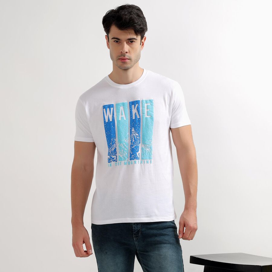 Men's 100% Cotton Round Neck Half Sleeves T-Shirt, सफ़ेद, large image number null