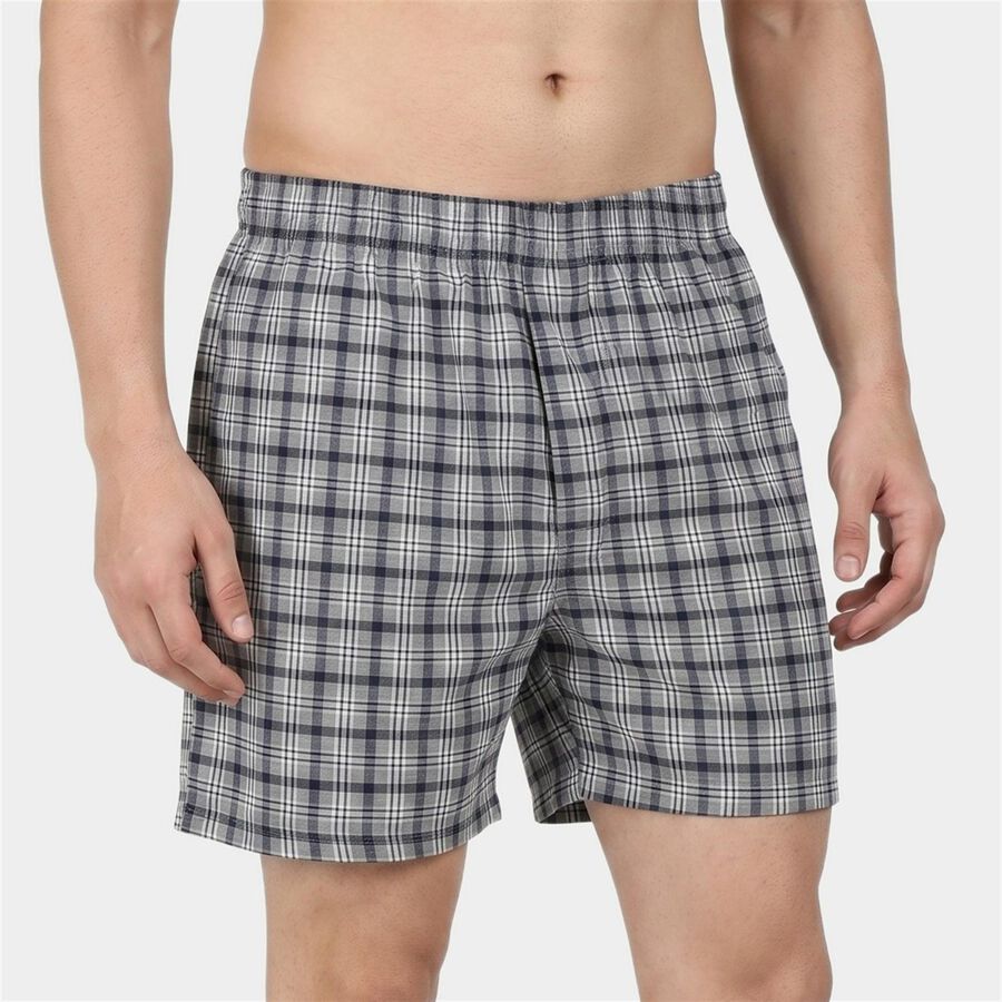 Men's Grey Relaxed Fit Checked Boxers, गहरा ग्रे, large