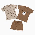 Infants' Beige and Brown Cotton Round Neck Printed Baba Suit, गहरा पीला, small image number null