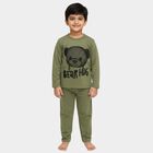 Boys' Olive Round Neck Bear Print Baba Suit, ओलिव, small image number null