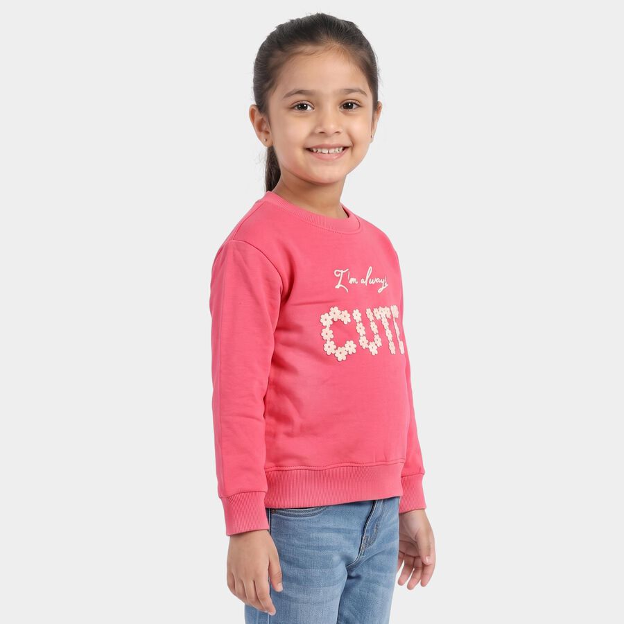 Girls' Pink Round Neck Pullover Sweatshirt, Pink, large