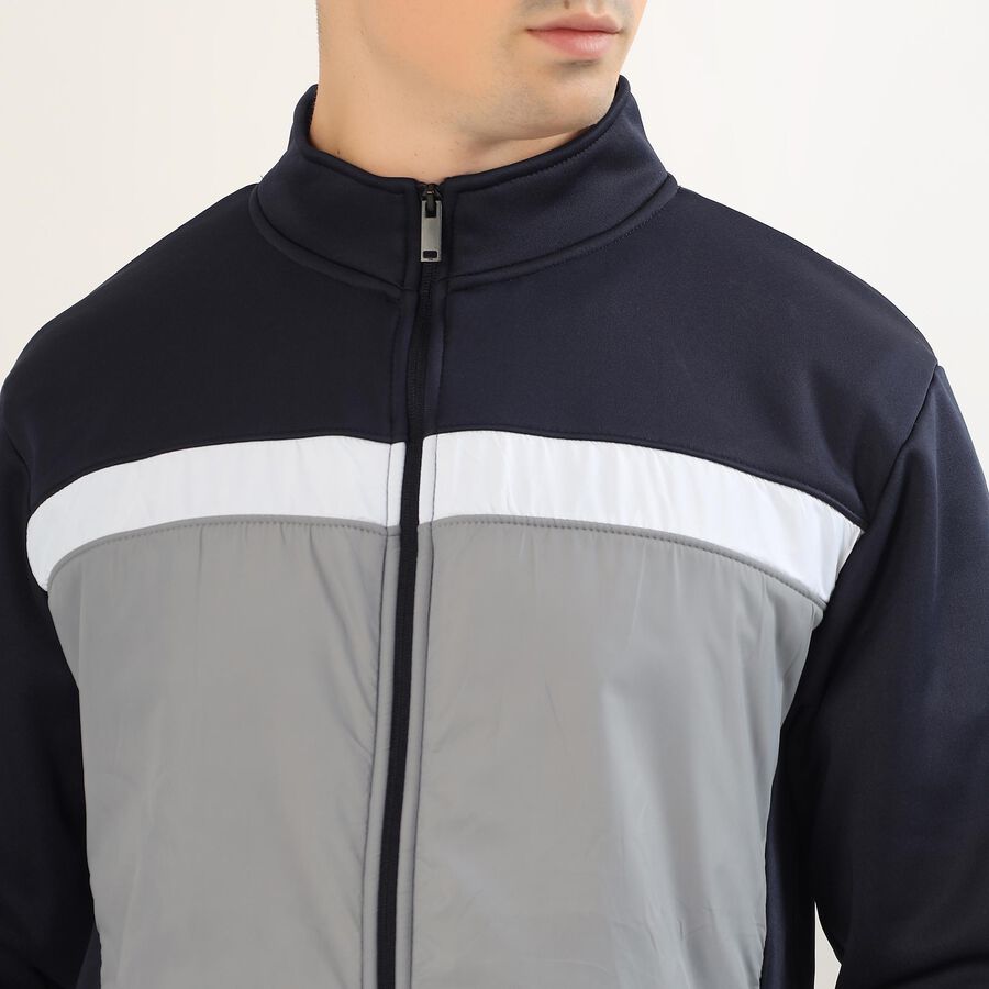 Men's Dark Navy Blue and Light Grey High Neck Casual Sweatshirt, Light Grey, large image number null
