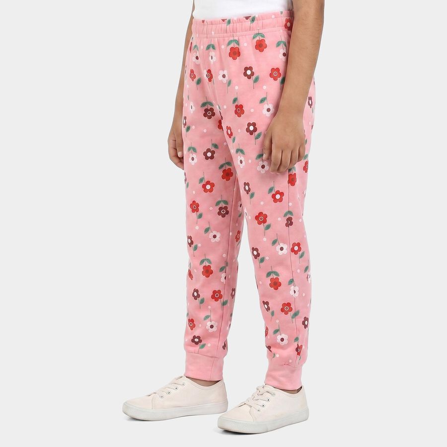 Girls Pink Jogger Floral Printed Pyjama, Light Pink, large