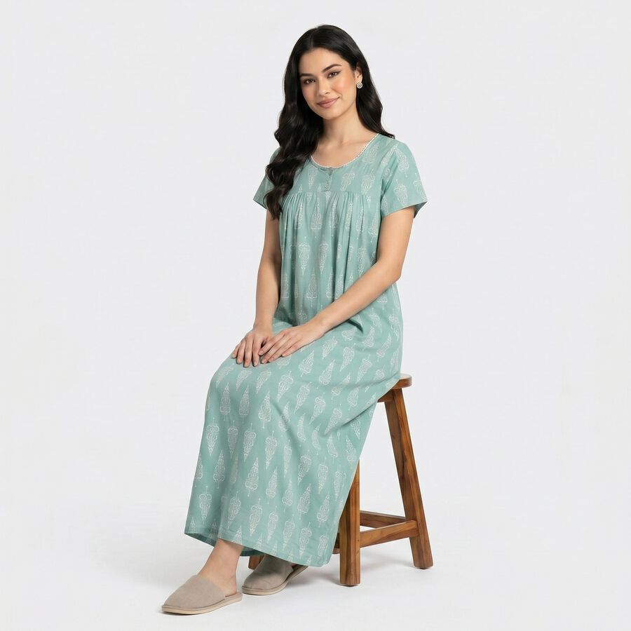 Women's Mint Green Round Neck Maxi / Gown Nighty, हल्का हरा, large