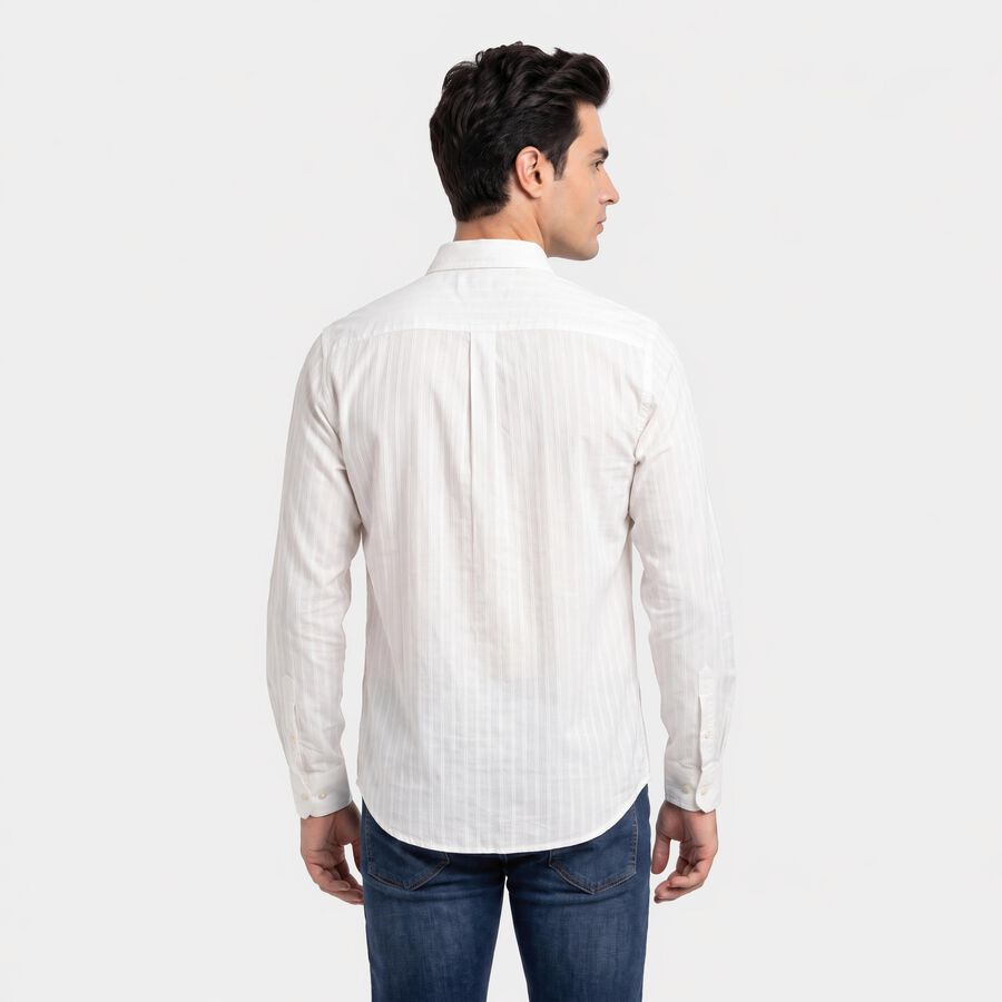 Men's White Striped Casual Shirt, Off White, large