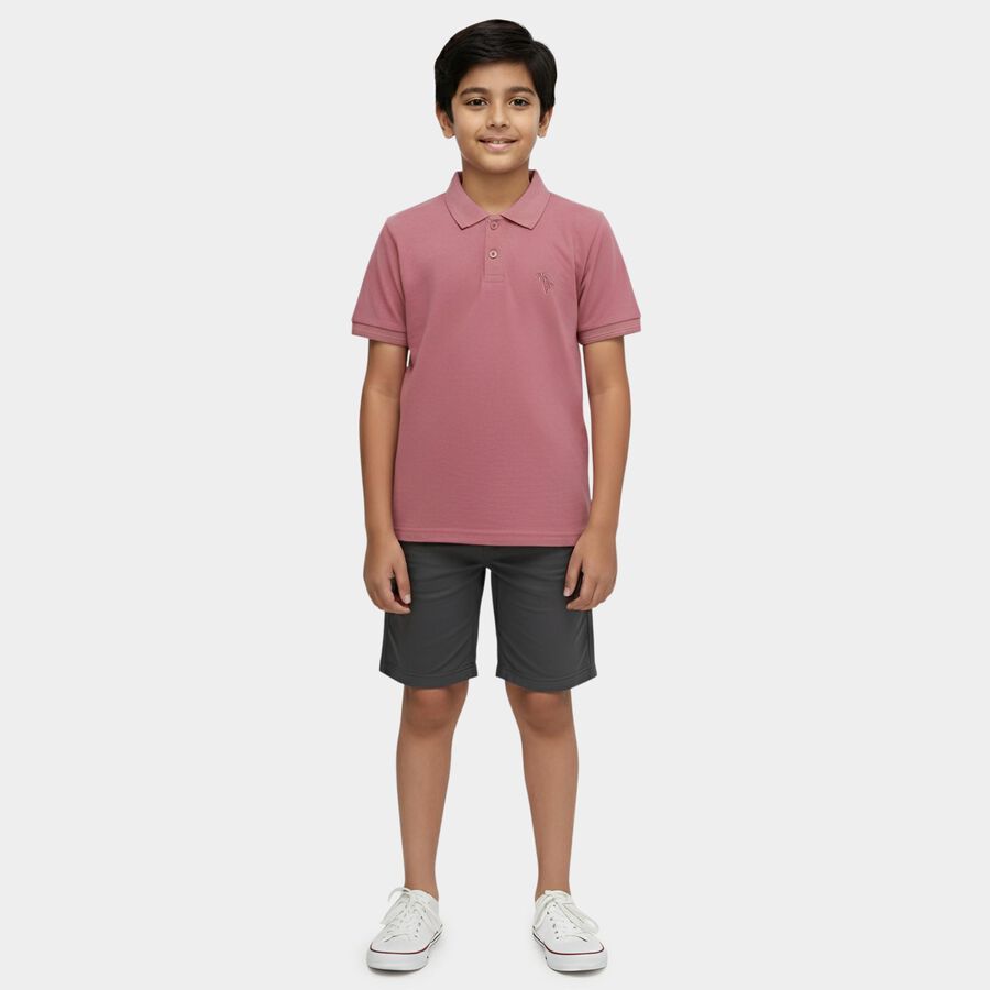 Boys' Pink Cotton Blend Round Neck Casual T-Shirt, गुलाबी, large