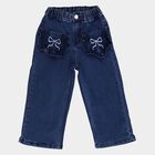 Girls' Navy Blue Wide Leg Ruffled Bow Jeans, Mid Blue, small