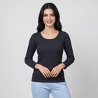 Women's Navy Blue Ribbed Thermal Top, मध्यम नीला, small