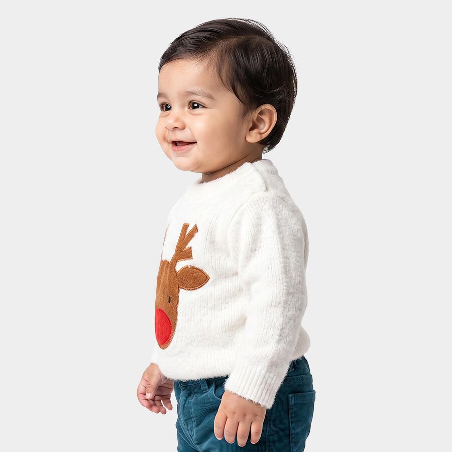 Infants White Crew Neck Long Sleeve Pullover, सफ़ेद, large