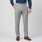 Men's Grey Flat-Front Formal Trousers, Light Grey, small