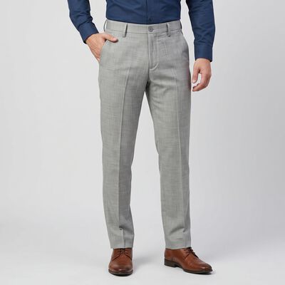 Men's Grey Flat-Front Formal Trousers