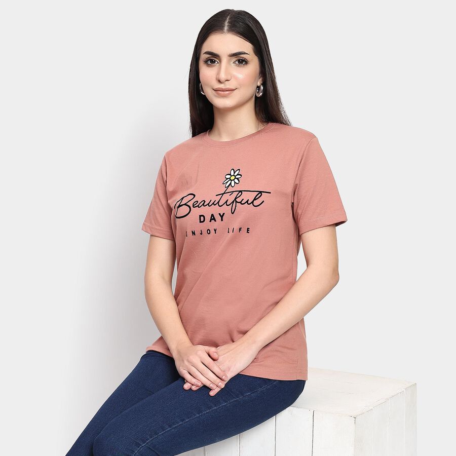 Ladies' Round Neck T-Shirt , गुलाबी, large image number null