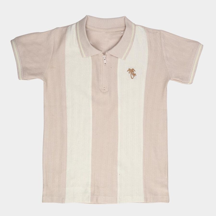 Boys' Beige Crew Neck Casual T-Shirt, Beige, large
