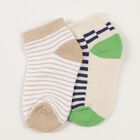 Boys' Beige and Green Regular Fit Striped Ankle Socks Pack of 2, सफ़ेद, small