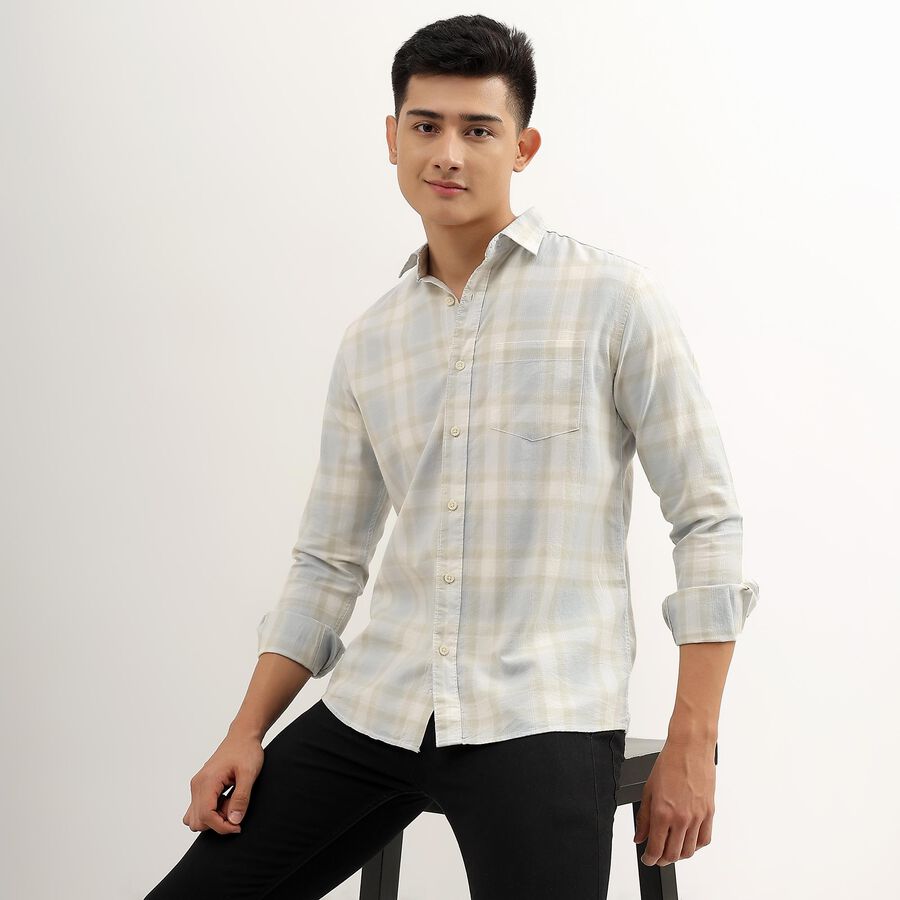 Men's Light Grey Cotton Regular Collar Casual Shirt, Light Grey, large image number null