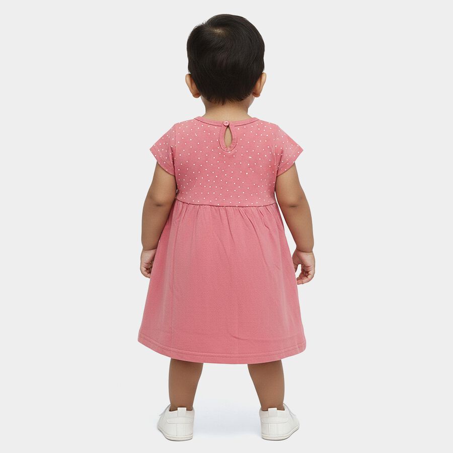 Infants' Pink Regular Fit Peter Pan Collar Cotton Frock, Light Pink, large
