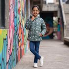 Girls' Olive Green Hooded Puffer Jacket, Olive, small
