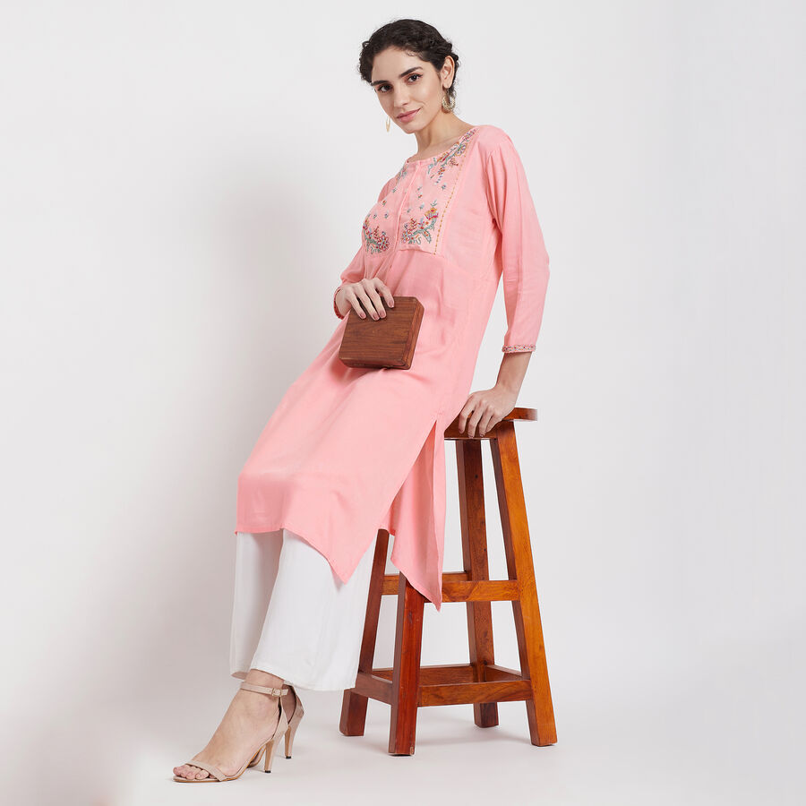 3/4Th Sleeves Straight Kurta, Peach, large image number null